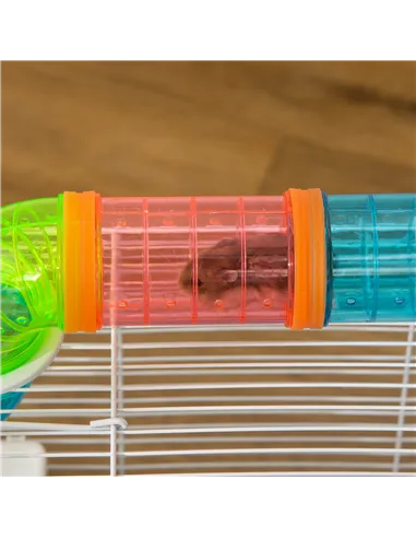 PawHut Hamster Cage, Gerbil Cage 3 Tier for Dwarf Hamster with Tube, Exercise Wheel, Water Bottle, Food Dish 59 x 36 x 47 cm- Bl