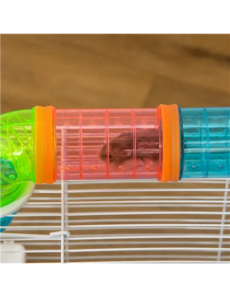 PawHut Hamster Cage, Gerbil Cage 3 Tier for Dwarf Hamster with Tube, Exercise Wheel, Water Bottle, Food Dish 59 x 36 x 47 cm- Bl