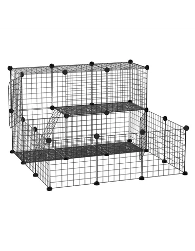 PawHut Pet Playpen w/ Door Customisable Fence for Guinea Pigs Chinchillas Hedgehogs - Black