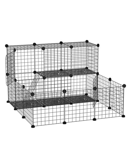 PawHut Pet Playpen w/ Door Customisable Fence for Guinea Pigs Chinchillas Hedgehogs - Black