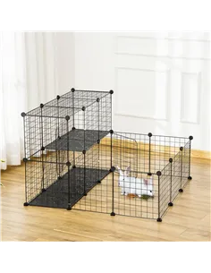 PawHut Pet Playpen w/ Door Customisable Fence for Guinea Pigs Chinchillas Hedgehogs - Black 2