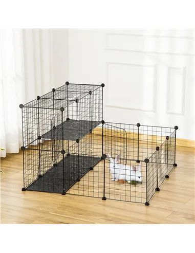 PawHut Pet Playpen w/ Door Customisable Fence for Guinea Pigs Chinchillas Hedgehogs - Black