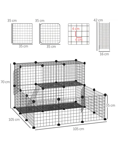 PawHut Pet Playpen w/ Door Customisable Fence for Guinea Pigs Chinchillas Hedgehogs - Black