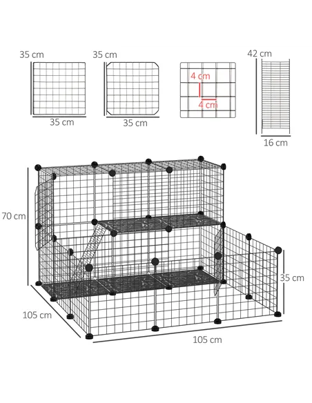 PawHut Pet Playpen w/ Door Customisable Fence for Guinea Pigs Chinchillas Hedgehogs - Black