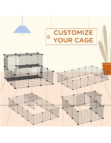 PawHut Pet Playpen w/ Door Customisable Fence for Guinea Pigs Chinchillas Hedgehogs - Black