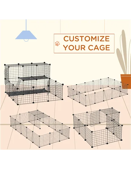 PawHut Pet Playpen w/ Door Customisable Fence for Guinea Pigs Chinchillas Hedgehogs - Black