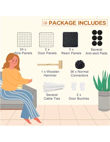 PawHut Pet Playpen w/ Door Customisable Fence for Guinea Pigs Chinchillas Hedgehogs - Black