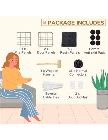 PawHut Pet Playpen w/ Door Customisable Fence for Guinea Pigs Chinchillas Hedgehogs - Black