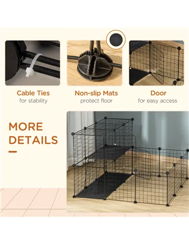 PawHut Pet Playpen w/ Door Customisable Fence for Guinea Pigs Chinchillas Hedgehogs - Black