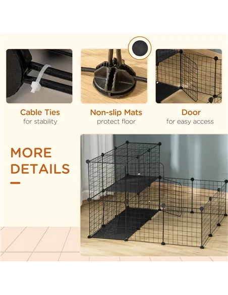 PawHut Pet Playpen w/ Door Customisable Fence for Guinea Pigs Chinchillas Hedgehogs - Black
