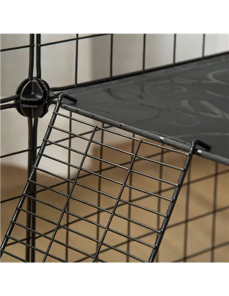 PawHut Pet Playpen w/ Door Customisable Fence for Guinea Pigs Chinchillas Hedgehogs - Black