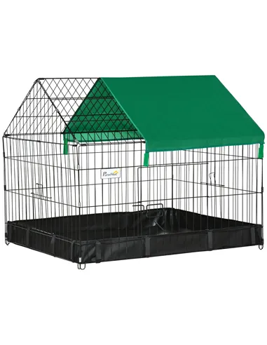 PawHut Rabbit Cage Guinea Pig Playpen Small Animal House for Kitties Puppies, w/ Water Proof Oxford Roof Floor 90 x 75 x 75 cm