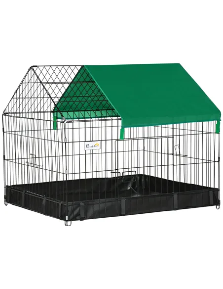 PawHut Rabbit Cage Guinea Pig Playpen Small Animal House for Kitties Puppies, w/ Water Proof Oxford Roof Floor 90 x 75 x 75 cm