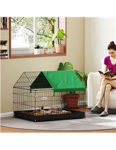 PawHut Rabbit Cage Guinea Pig Playpen Small Animal House for Kitties Puppies, w/ Water Proof Oxford Roof Floor 90 x 75 x 75 cm 2
