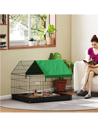 PawHut Rabbit Cage Guinea Pig Playpen Small Animal House for Kitties Puppies, w/ Water Proof Oxford Roof Floor 90 x 75 x 75 cm