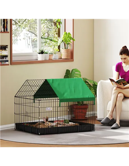 PawHut Rabbit Cage Guinea Pig Playpen Small Animal House for Kitties Puppies, w/ Water Proof Oxford Roof Floor 90 x 75 x 75 cm