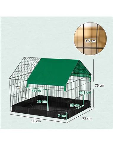 PawHut Rabbit Cage Guinea Pig Playpen Small Animal House for Kitties Puppies, w/ Water Proof Oxford Roof Floor 90 x 75 x 75 cm
