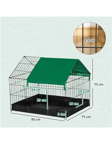 PawHut Rabbit Cage Guinea Pig Playpen Small Animal House for Kitties Puppies, w/ Water Proof Oxford Roof Floor 90 x 75 x 75 cm