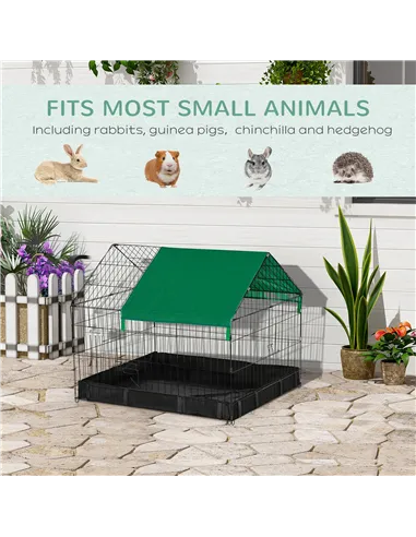 PawHut Rabbit Cage Guinea Pig Playpen Small Animal House for Kitties Puppies, w/ Water Proof Oxford Roof Floor 90 x 75 x 75 cm