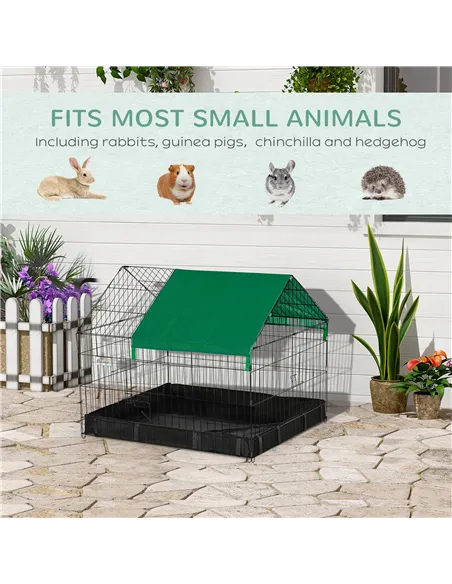 PawHut Rabbit Cage Guinea Pig Playpen Small Animal House for Kitties Puppies, w/ Water Proof Oxford Roof Floor 90 x 75 x 75 cm