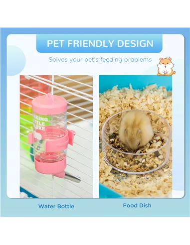 PawHut Hamster Cage w/ Water Bottle, Exercise Wheel, Tubes, Ramps - Light Blue