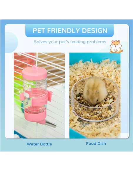 PawHut Hamster Cage w/ Water Bottle, Exercise Wheel, Tubes, Ramps - Light Blue