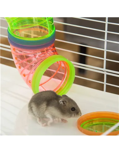PawHut Hamster Cage w/ Water Bottle, Exercise Wheel, Tubes, Ramps - Light Blue