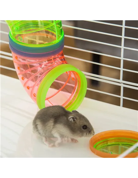 PawHut Hamster Cage w/ Water Bottle, Exercise Wheel, Tubes, Ramps - Light Blue