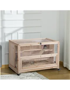 PawHut Wooden Hamster Cage, Mice Rodent Small Animals Kit Hutch, 3 Tiers Exercise Play House, with Wheels, Bottom Tray, 99 x 50  2