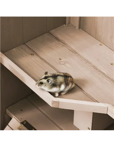 PawHut Wooden Hamster Cage, Mice Rodent Small Animals Kit Hutch, 3 Tiers Exercise Play House, with Wheels, Bottom Tray, 99 x 50 