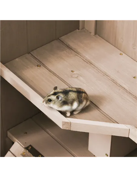 PawHut Wooden Hamster Cage, Mice Rodent Small Animals Kit Hutch, 3 Tiers Exercise Play House, with Wheels, Bottom Tray, 99 x 50 