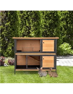 PawHut Wooden Metal Guinea Pigs Hutches Pet House Bunny w/ Slide-Out Tray Outdoor Light Yellow,black