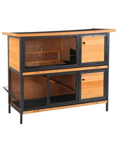 PawHut Wooden Metal Guinea Pigs Hutches Pet House Bunny w/ Slide-Out Tray Outdoor Light Yellow,black 2