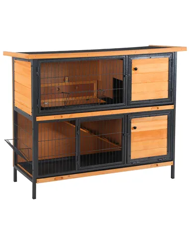 PawHut Wooden Metal Guinea Pigs Hutches Pet House Bunny w/ Slide-Out Tray Outdoor Light Yellow,black