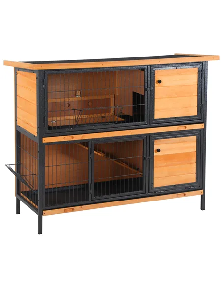 PawHut Wooden Metal Guinea Pigs Hutches Pet House Bunny w/ Slide-Out Tray Outdoor Light Yellow,black