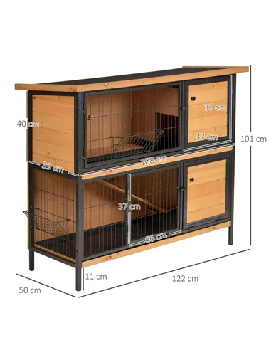 PawHut Wooden Metal Guinea Pigs Hutches Pet House Bunny w/ Slide-Out Tray Outdoor Light Yellow,black