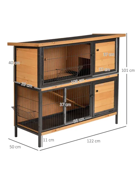 PawHut Wooden Metal Guinea Pigs Hutches Pet House Bunny w/ Slide-Out Tray Outdoor Light Yellow,black