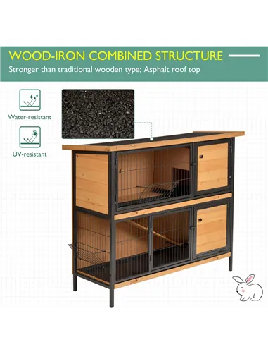 PawHut Wooden Metal Guinea Pigs Hutches Pet House Bunny w/ Slide-Out Tray Outdoor Light Yellow,black