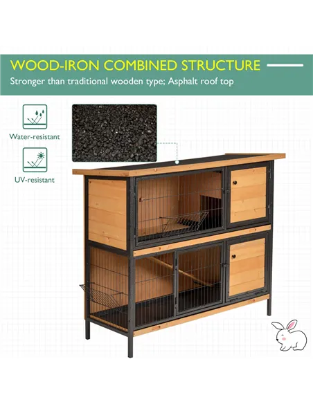 PawHut Wooden Metal Guinea Pigs Hutches Pet House Bunny w/ Slide-Out Tray Outdoor Light Yellow,black