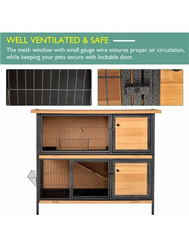 PawHut Wooden Metal Guinea Pigs Hutches Pet House Bunny w/ Slide-Out Tray Outdoor Light Yellow,black
