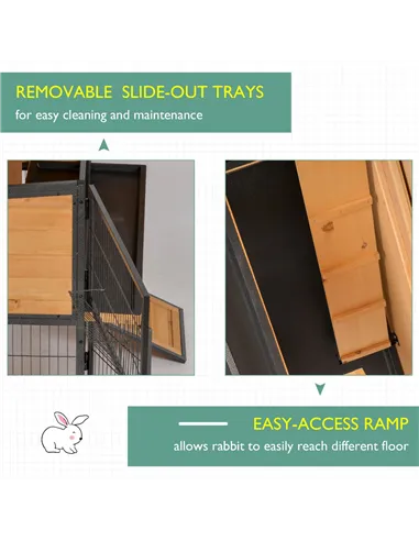 PawHut Wooden Metal Guinea Pigs Hutches Pet House Bunny w/ Slide-Out Tray Outdoor Light Yellow,black