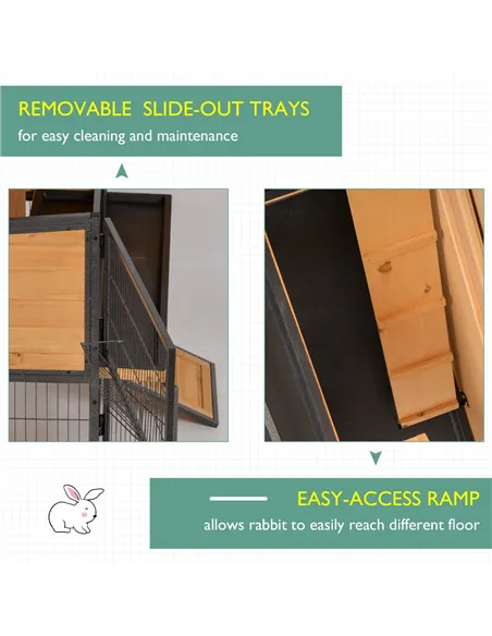 PawHut Wooden Metal Guinea Pigs Hutches Pet House Bunny w/ Slide-Out Tray Outdoor Light Yellow,black