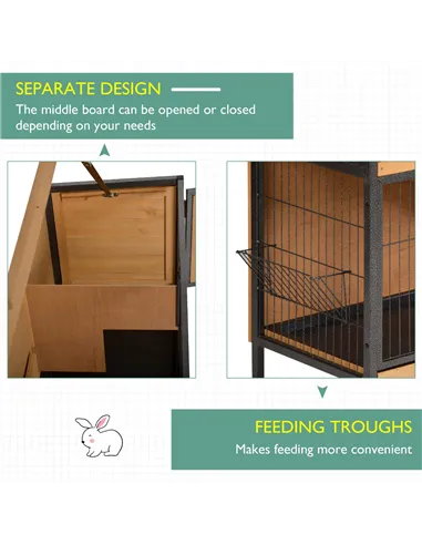 PawHut Wooden Metal Guinea Pigs Hutches Pet House Bunny w/ Slide-Out Tray Outdoor Light Yellow,black