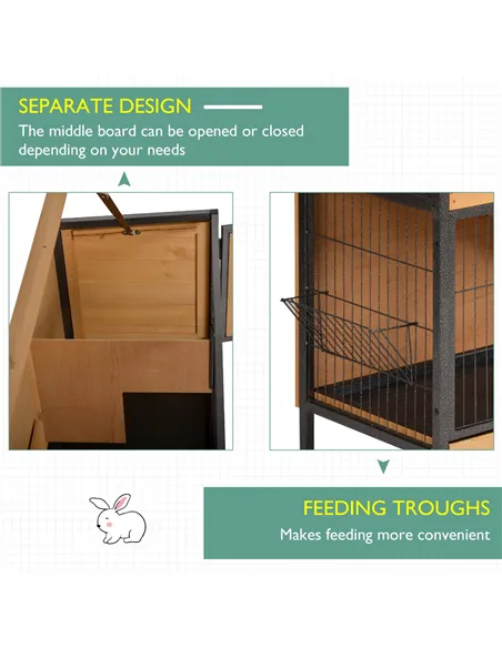 PawHut Wooden Metal Guinea Pigs Hutches Pet House Bunny w/ Slide-Out Tray Outdoor Light Yellow,black