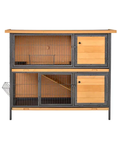 PawHut Wooden Metal Guinea Pigs Hutches Pet House Bunny w/ Slide-Out Tray Outdoor Light Yellow,black