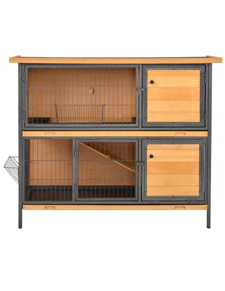 PawHut Wooden Metal Guinea Pigs Hutches Pet House Bunny w/ Slide-Out Tray Outdoor Light Yellow,black