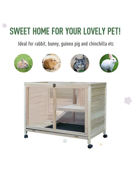 PawHut Small Animals Guinea Pigs Hutches Fir Wood Indoor Hutch