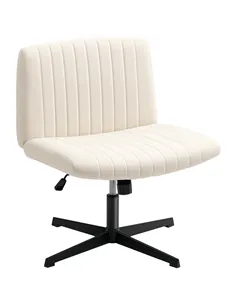 HOMCOM Armless Office Chair No Wheels, Linen Fabric Criss Cross Legged Desk Chair with Wide Seat, Thick Padding, Tilt Function, 