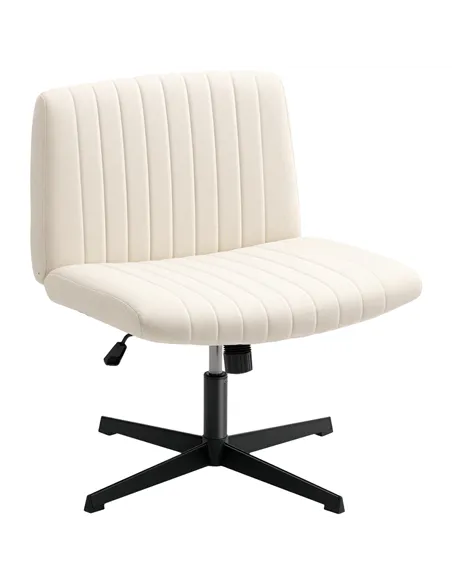 HOMCOM Armless Office Chair No Wheels, Linen Fabric Criss Cross Legged Desk Chair with Wide Seat, Thick Padding, Tilt Function, 