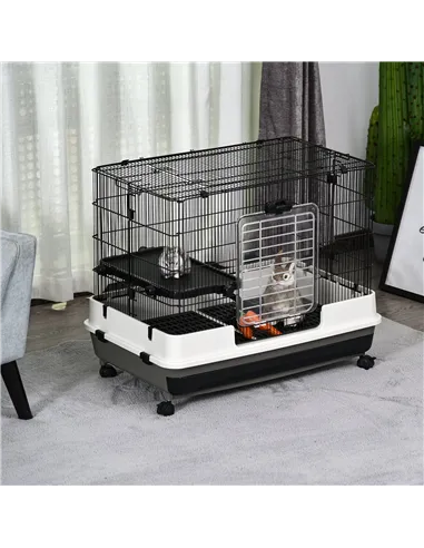PawHut Small Animal Guinea Pigs Hutches Steel Wire Rabbit Cage Pet Play House  W/ Waste Tray Black